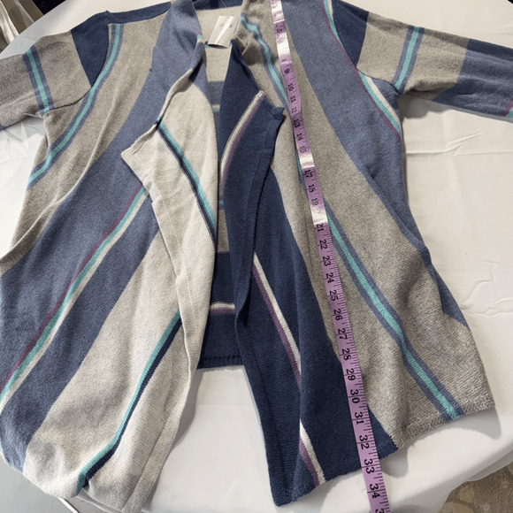 J. Jill Womens Cardigan Sweater Size L Long Line Stripes Blue NWT Coastal - Picture 9 of 9